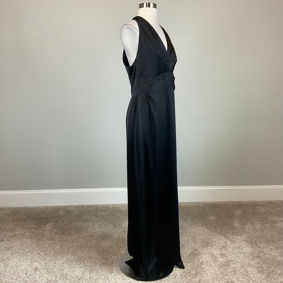 Ralph Lauren Black Satin Evening Gown Size 4 Pleated Long Column Formal Dress - Picture 2 of 12